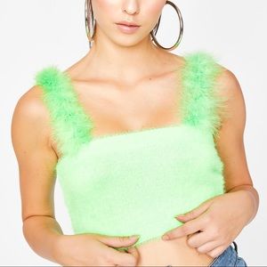 NWT Dolls Kill Neon Fuzzy Crop Top